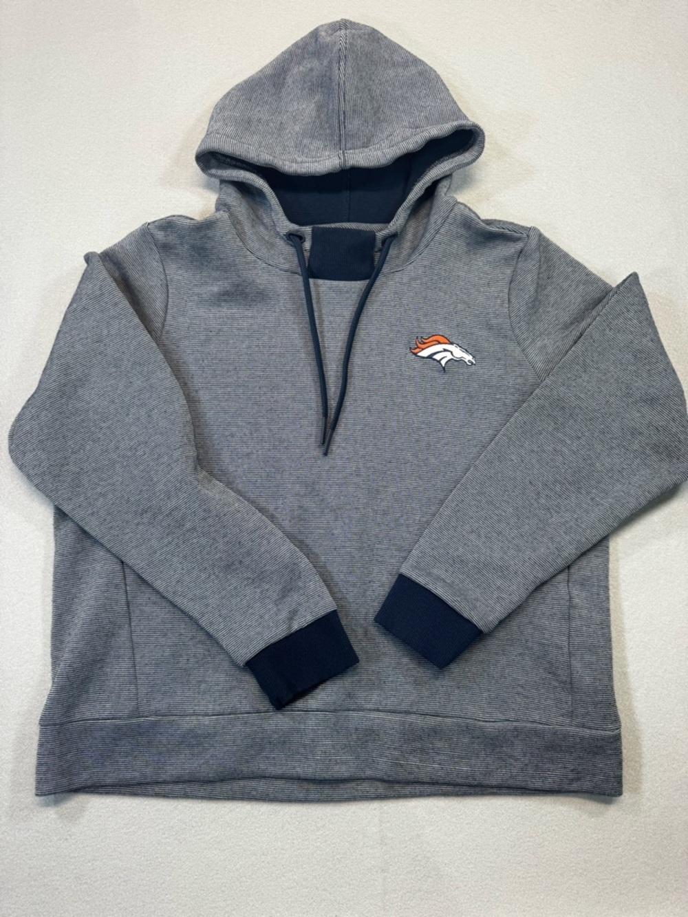 Youth Denver Broncos Antiqua Navy And White Pullover Hoodie